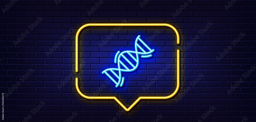 Neon light speech bubble. Chemistry dna line icon. Laboratory analysis sign. Chemical formula symbol. Neon light background. Chemistry dna glow line. Brick wall banner. Vector Neon light speech bubble. Chemistry dna line icon. Laboratory analysis sign. Chemical formula symbol. Neon light background. Chemistry dna glow line. Brick wall banner. Vector