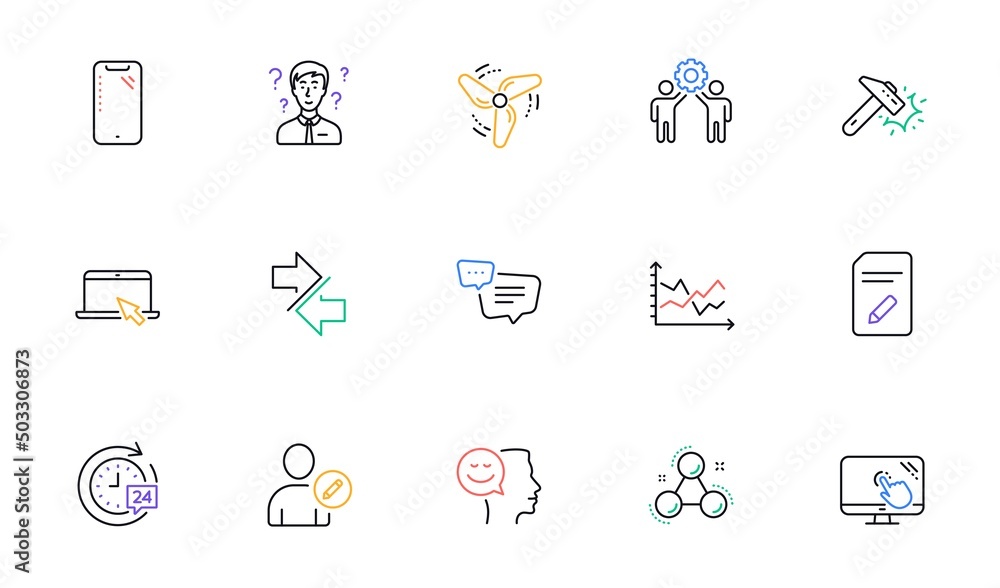 Edit document, Good mood and Synchronize line icons for website, printing. Collection of Portable computer, 24h delivery, Hammer blow icons. Edit user, Diagram chart, Text message web elements. Vector Edit document, Good mood and Synchronize line icons for website, printing. Collection of Portable computer, 24h delivery, Hammer blow icons. Edit user, Diagram chart, Text message web elements. Vector