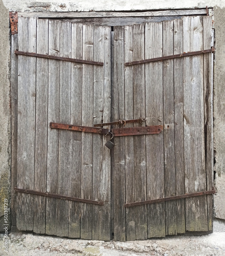 Old wooden door from a barn closeup