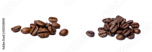 Roasted coffee beans isolated on white background