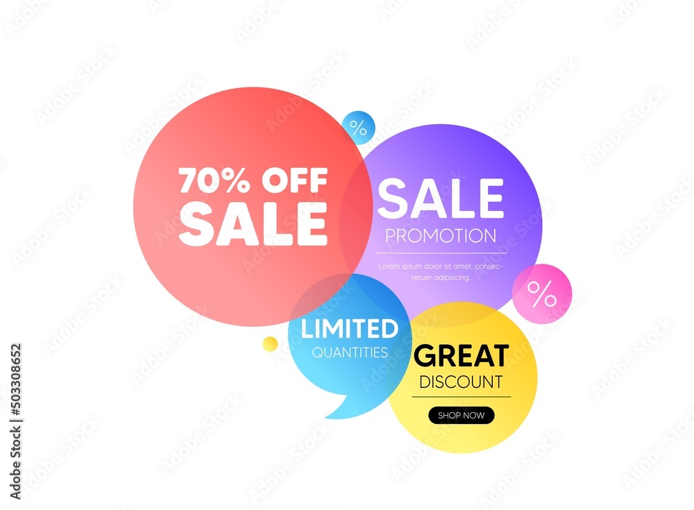 Discount offer bubble banner. Sale 70 percent off discount. Promotion price offer sign. Retail badge symbol. Promo coupon banner. Sale round tag. Quote shape element. Vector Discount offer bubble banner. Sale 70 percent off discount. Promotion price offer sign. Retail badge symbol. Promo coupon banner. Sale round tag. Quote shape element. Vector