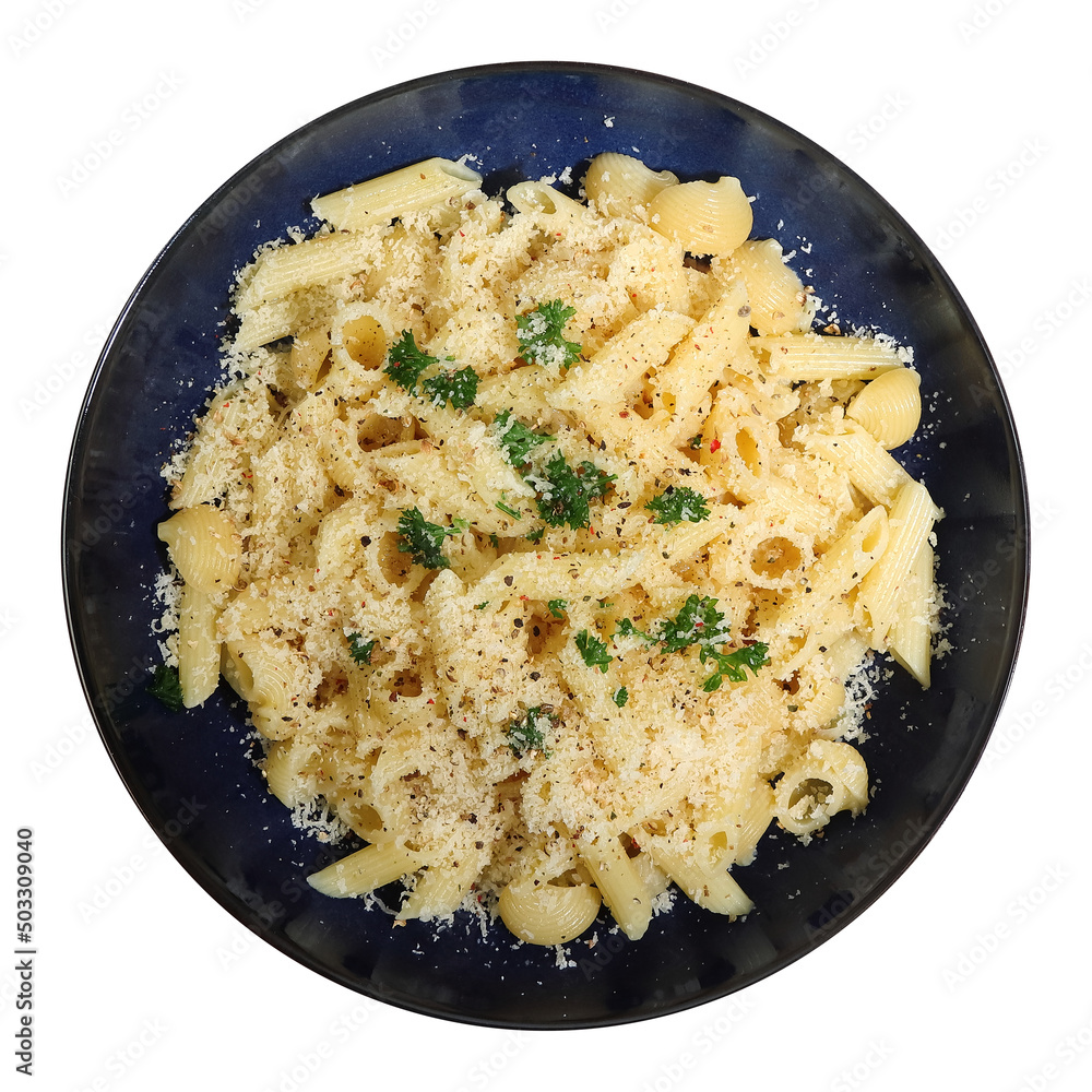 parmesan pasta in a bowl plate top view parmesan pasta in a bowl plate top view