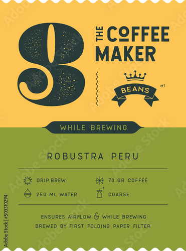 Coffee, tag label. Modern tag, label for brand, logo, sticker coffee shop. Template design minimal label, tag with text cafe, roasted coffee, arabica. Typographic tag, modern font. Vector Illustration
