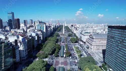 Downtown Buenos Aires Argentina. Panoramic landscape of touristic landmark downtown of capital of Argentina. Touristic landmark. Outdoor downtown city. Urban scenery of Buenos Aires cIty. photo