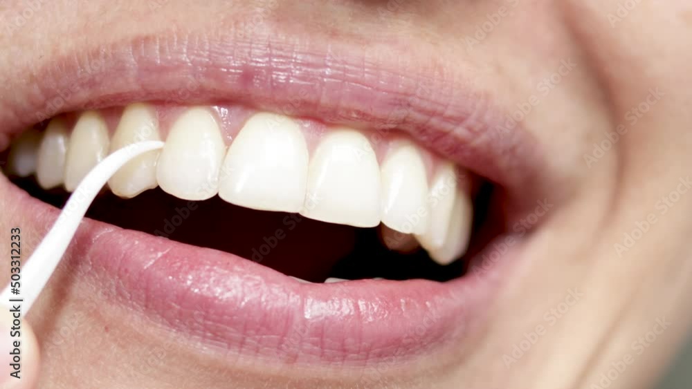 Vidéo Stock close up woman mouth, clean and floss space between teeth