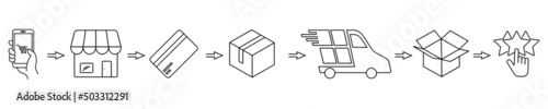 Online shopping and delivery. Simple black symbols. Vector illustration. EPS 10