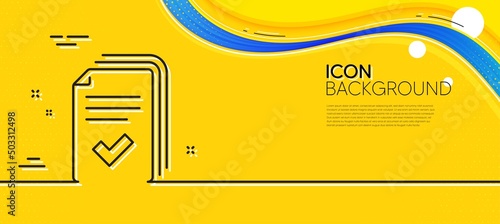 Handout line icon. Abstract yellow background. Documents example sign. Minimal handout line icon. Wave banner concept. Vector
