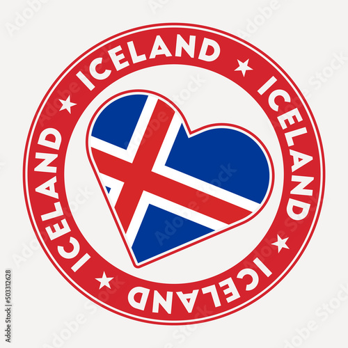 Iceland heart flag badge. From Iceland with love logo. Support the country flag stamp. Vector illustration.