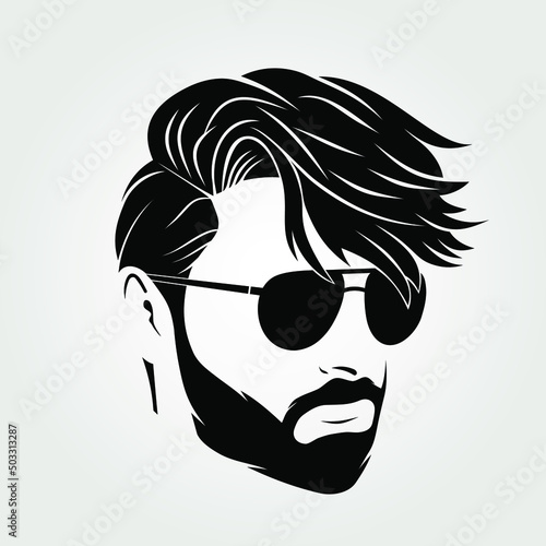 Bearded men in sunglasses, hipster face icon isolated. Vector illustration	