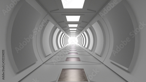 3d render. Futuristic corridor interior design