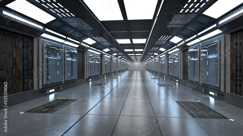 Fotografie, Obraz 3d render. Futuristic corridor interior design