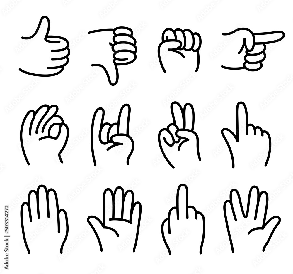 Cartoon hand gesture icon set Cartoon hand gesture icon set