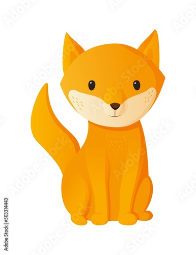 Cute red fox is sitting. Children's vector illustration in cartoon style.