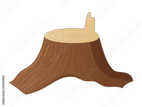 Stump, cut down tree with roots.Vector isolated object in cartoon style.