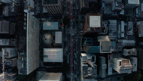 City Buildings Avenue Traffic Rush Hour Sunset São Paulo Avenida Paulista Aerial Drone Shot