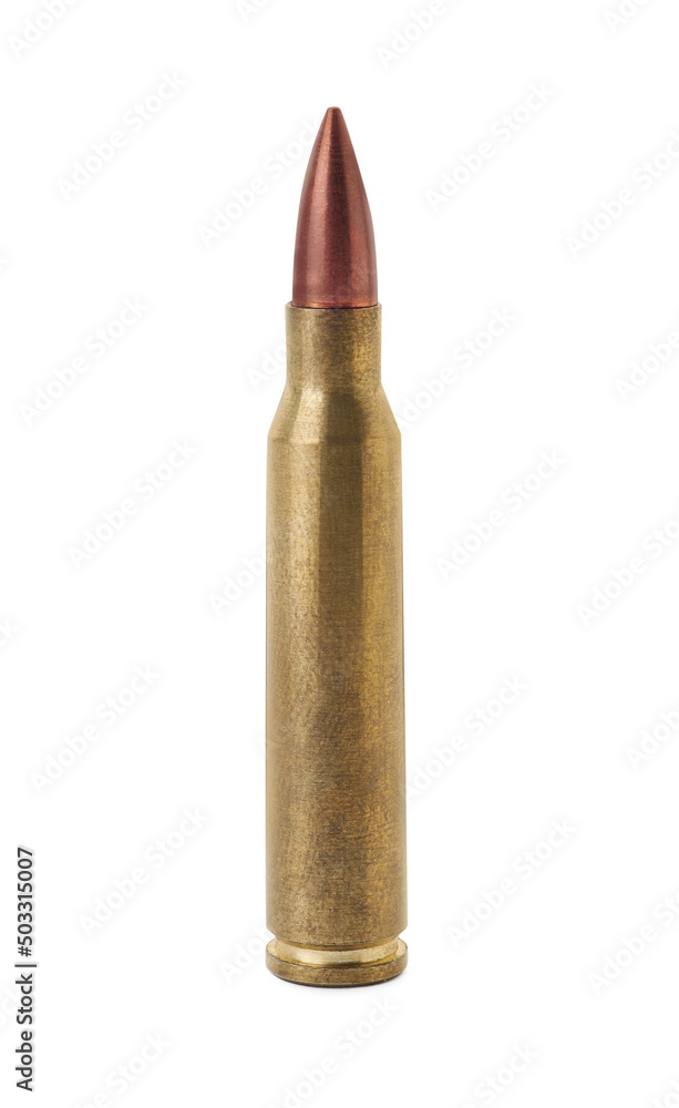 One bullet isolated on white. Military ammunition One bullet isolated on white. Military ammunition