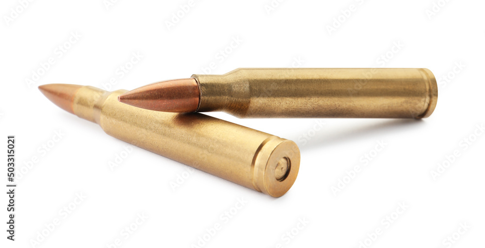 Two bullets on white background. Military ammunition Two bullets on white background. Military ammunition