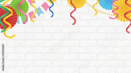 四角いガーランドとペーパーファンのフレーム_16:9