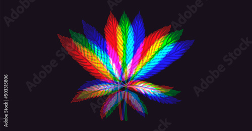 Cannabis glitch effect sign in dark. White hemp shape on black background. Marijuana symbol template