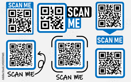 QR code scan for smartphone. Qr code frame. Template scan me Qr code for smartphone. Vector illustration. photo