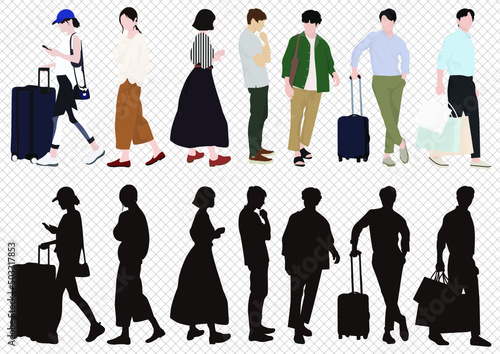 Summer fashion. Traveling on the street and moving happily