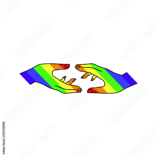 Arms coloured in LGBT pride colours on the white background. Concept of the International Day Against Homophobia concept, sexual equality, feminism, social safety.