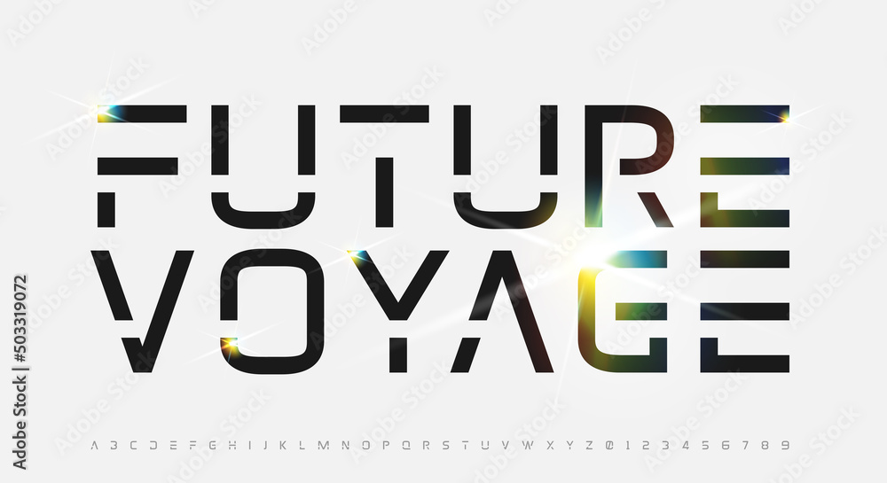 Future Voyage, an Abstract technology futuristic alphabet font. digital space typography vector illustration design Future Voyage, an Abstract technology futuristic alphabet font. digital space typography vector illustration design