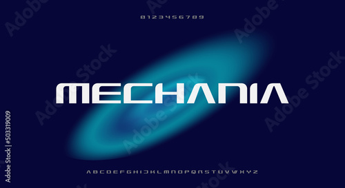 Mechania, an Abstract technology futuristic alphabet font. digital space typography vector illustration design