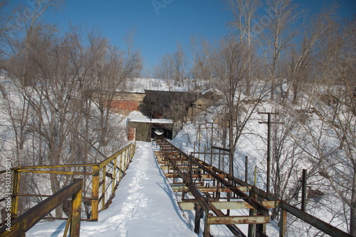 Old ruined metal pier in the Syzran region, Russia