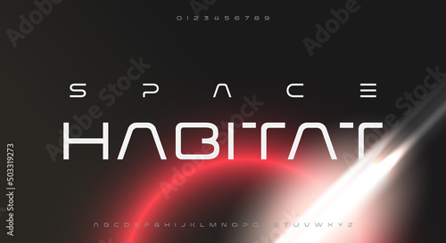 Space Habitat, an Abstract technology futuristic alphabet font. digital space typography vector illustration design