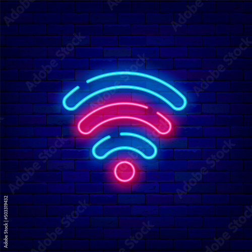Wifi neon sign. Turquoise and pink internet badge for cafe and bar. Free wifi zone. Vector stock illustration