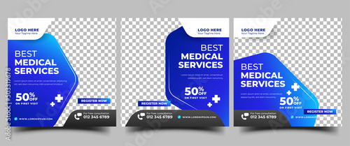 Set of Medical and health care services social media post promotion template.