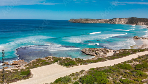 Pennington Bay is a wonderful beach in Kangaroo Island, South Australia. Aerial view from drone