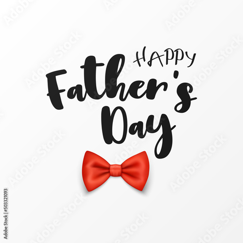 Fathers Day, June 19th. Vector Background. Banner with Red Realistic Bow Tie, Lettering, Typography. Silk Glossy Bowtie, Tie Gentleman. Fathers Day Holiday Concept