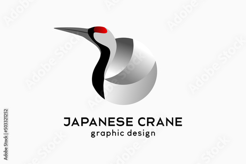 Japanese crane bird logo design with creative concept in circle