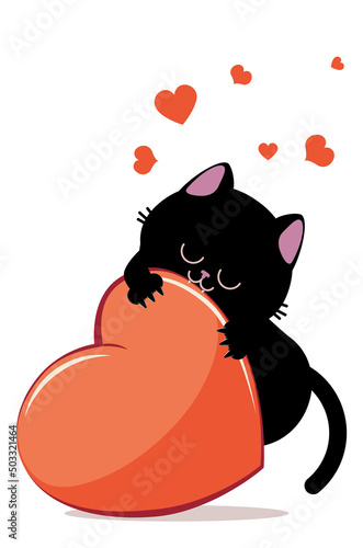 Black cat bite red heart