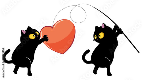 Black cat couple catch a heart
