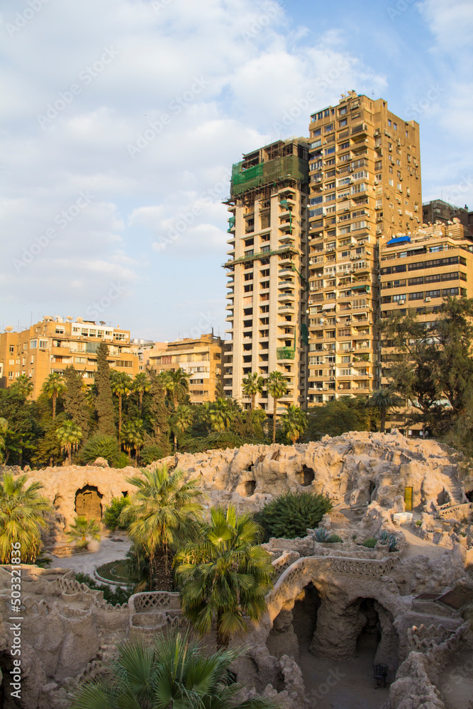 Beautiful view of Gabalaya park of Zamalek Island in Cairo, Egypt
