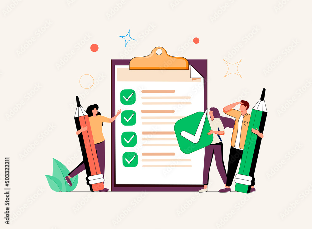 © Mykyta - Business people studying list of rules, reading guidance, making checklist. Vector illustration for company order.