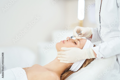A scene of medical cosmetology treatments botox injection.