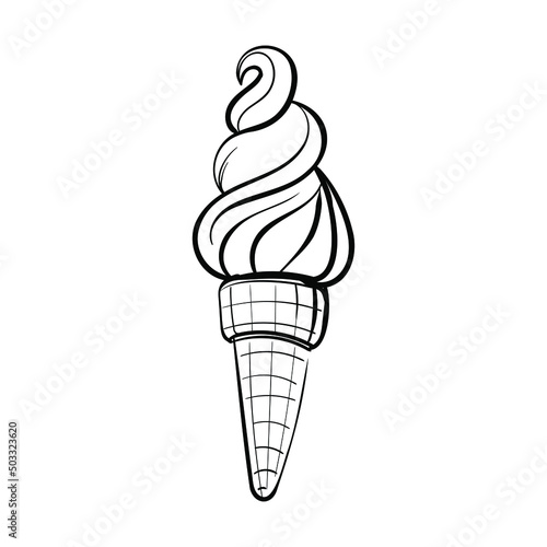 soft serve ice cream in wafer style cone contour on the white background