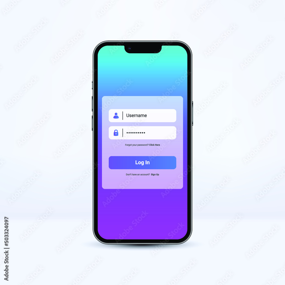 realistic smartphone log in screen vector illustration. realistic smartphone log in screen vector illustration.
