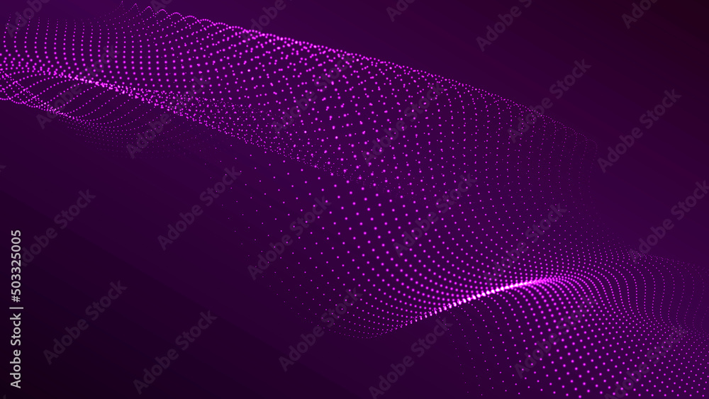 Wave of flowing particles on a dark background. Abstract backdrop with dynamic elements of waves and dots. Vector Wave of flowing particles on a dark background. Abstract backdrop with dynamic elements of waves and dots. Vector