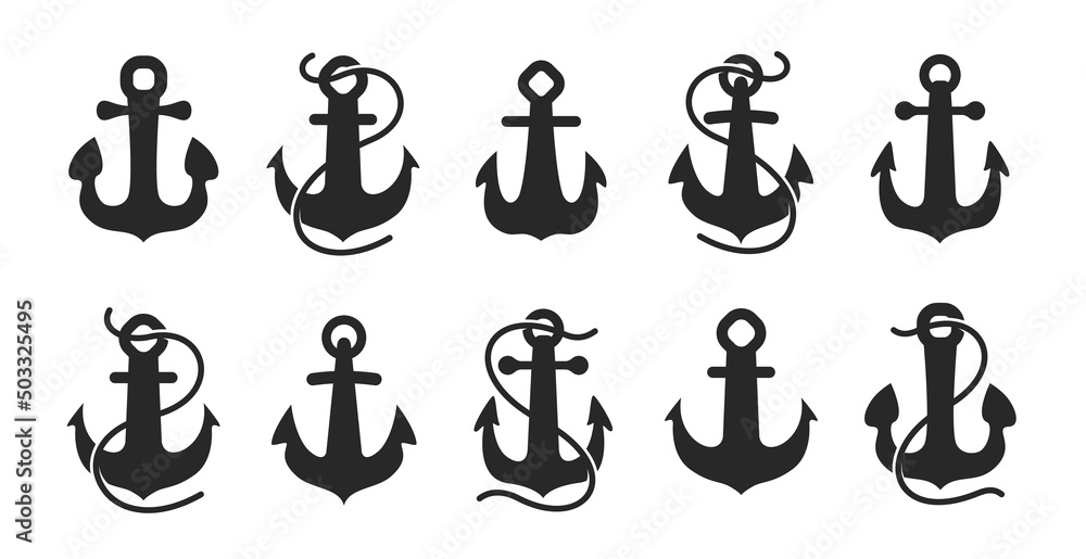 Ship anchor icon set isolated on white background. Cruise, sailing symbol vector