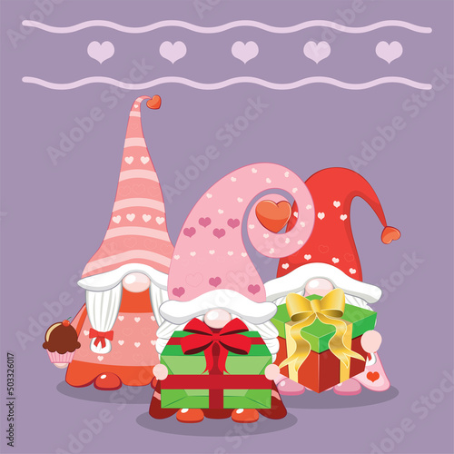 Three valentine gnome girls