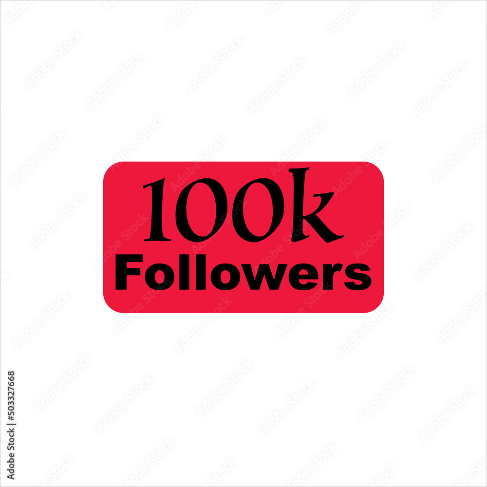 100k followers Red vector icon stamp, logo illustration. 100k followers Red vector icon stamp, logo illustration.
