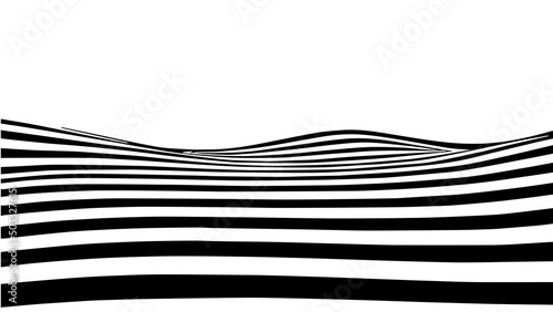Black and white abstract wave. Optical illusion. Twisted vector illustration.