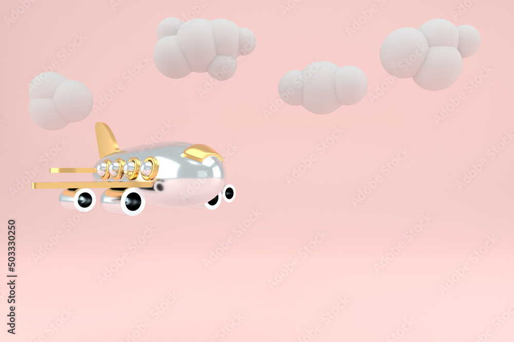 Holiday vacation travel concept: toy airplane flying high. Airport travel transportation billboard banner template invitation ticket mockup with copy space. 3d. Holiday vacation travel concept: toy airplane flying high. Airport travel transportation billboard banner template invitation ticket mockup with copy space. 3d.