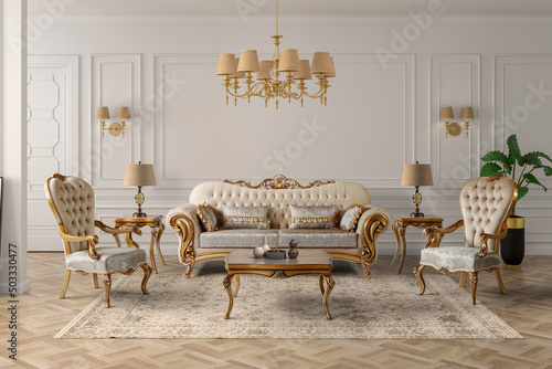 Obraz na plátně 3D rendering of classic living room interior