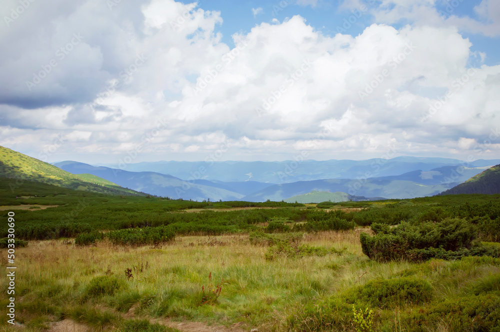 Polonina. View of the mountains. The road to the lake Nesamovyte. Polonina. View of the mountains. The road to the lake Nesamovyte.